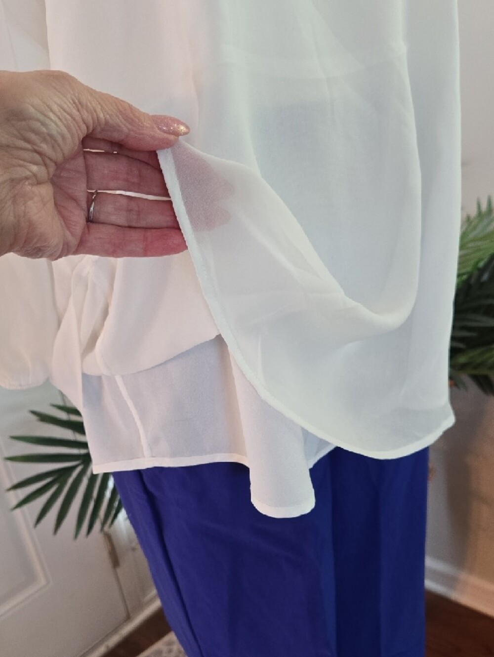 Calvin Klein White V-Neck Tunic with Blue Floral Accents - Picture 5 of 5